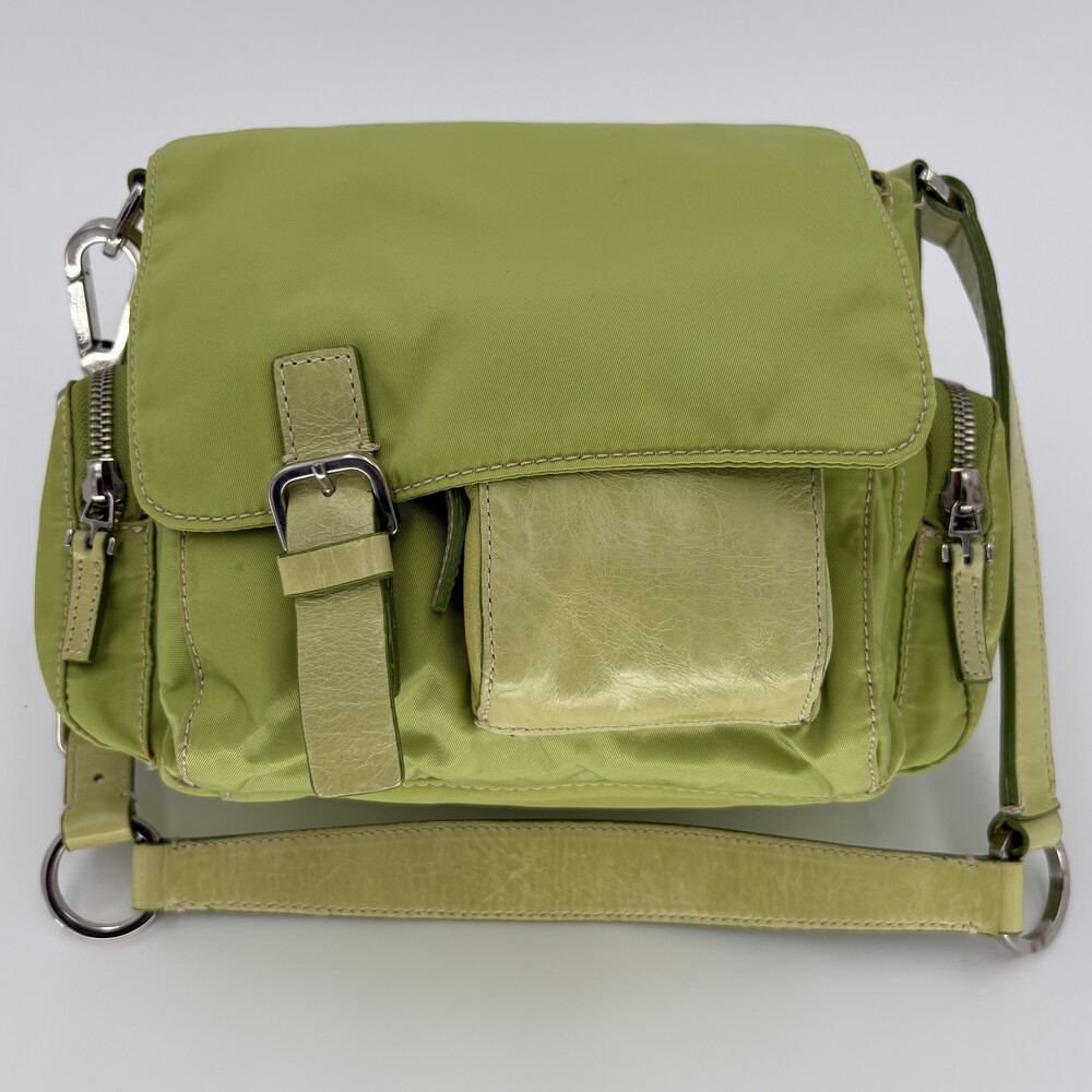 Vintage Francesco Biasia Lime Green Nylon Multi Pocket Utility Shoulder Bag Y2K